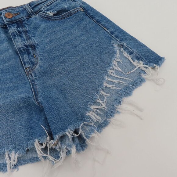 American Eagle Women 4 Highest Rise Mom Short Blue Denim Jean Distressed Cotton - Picture 4 of 14